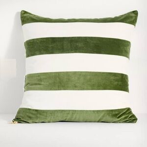 NWOT Anthropologie Andie Striped Cotton Velvet Pillow, Green & White, 18x18”
